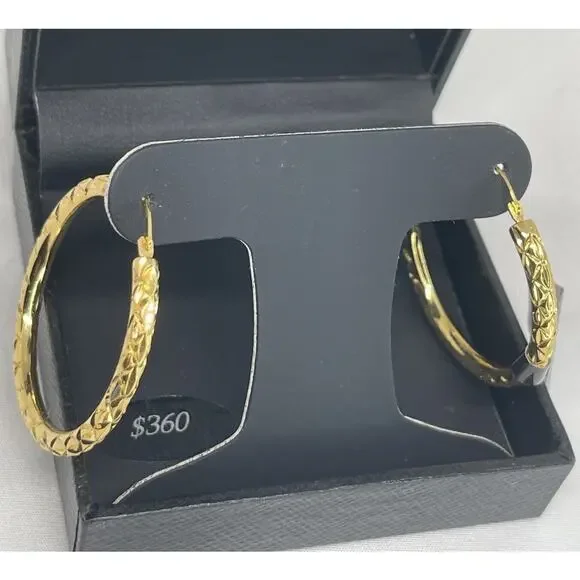 14K Gold Over Resin Hoop Diamond Cut Earrings Style Stunning Trendy Fashion NEW